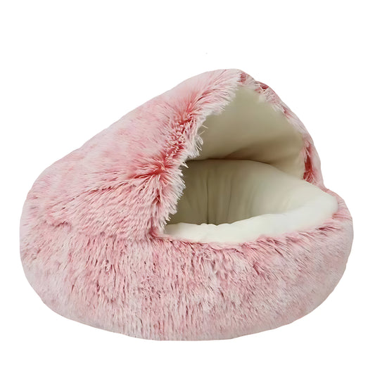 Round Plush Cat & Small Dog Bed – Warm Soft Sleeping Nest with Cover
